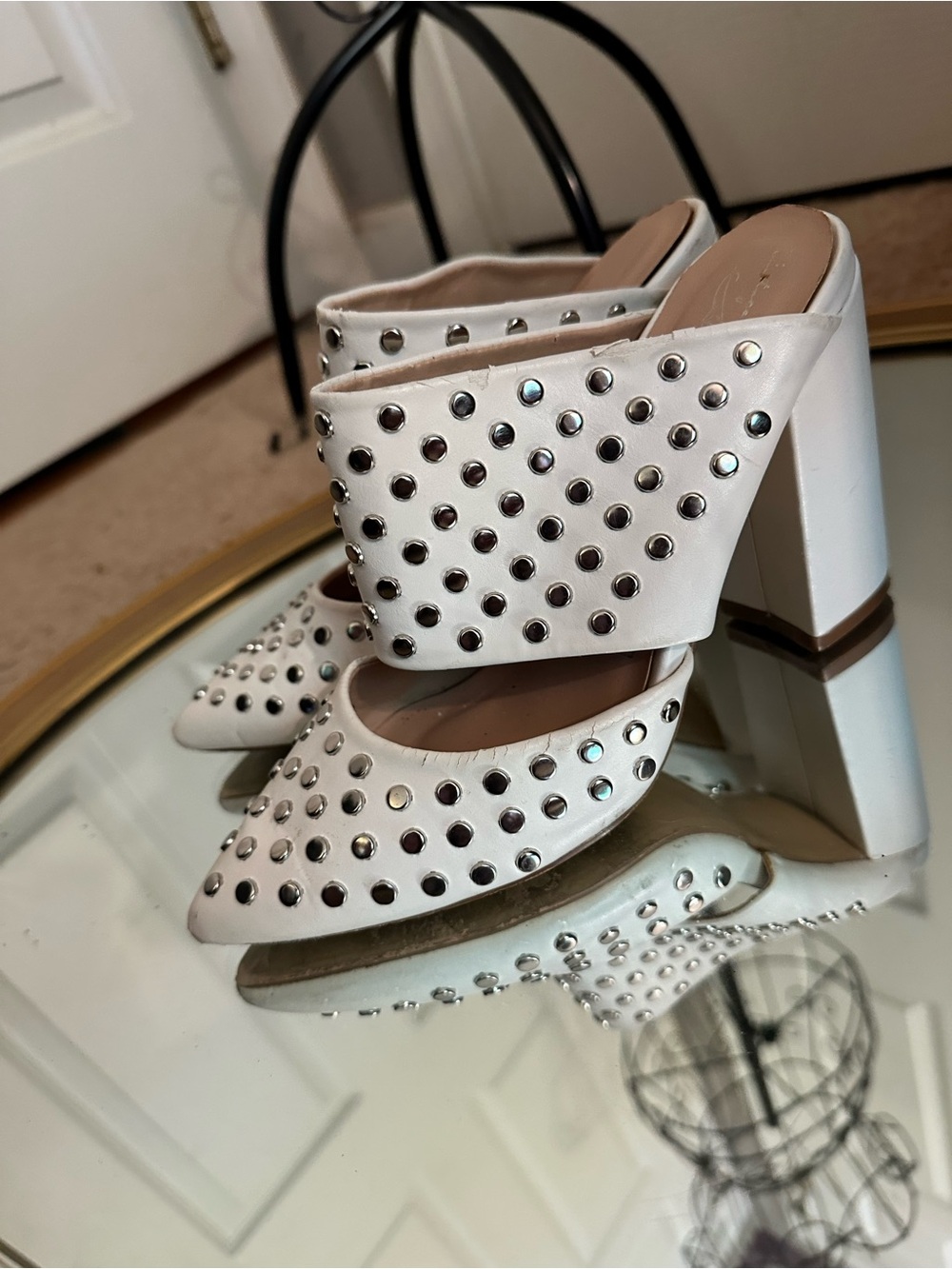 Vintage Havana White Metal Studded Open Toe Mules Women's Size 6